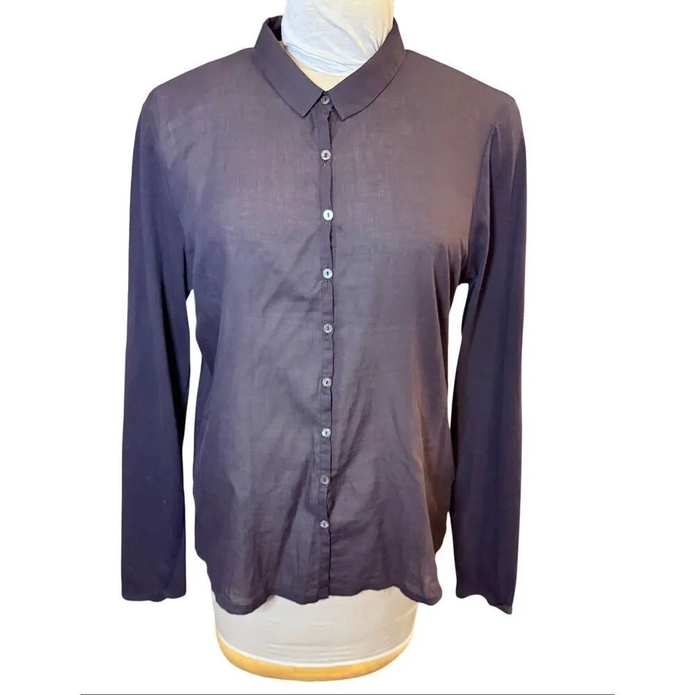 Eileen Fisher Silk Button Front Blouse Brown Lightweight Versatile Sz. Large Vin